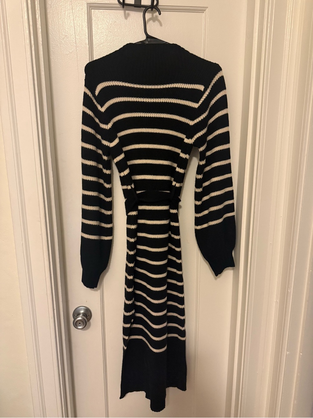 Lulu's Black & Cream Striped Long Sleeve Midi Sweater Dress